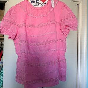 J Crew Pink Lace Trim Women's Top